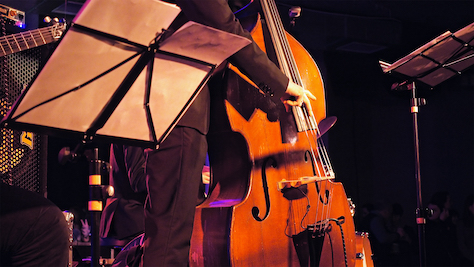 Double Bassist performing on Stage