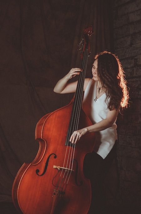 Female Double Bass Player on Stage