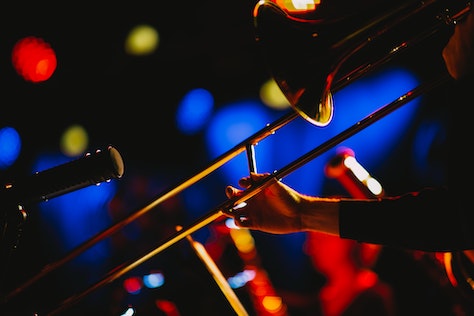 Trombone player performing